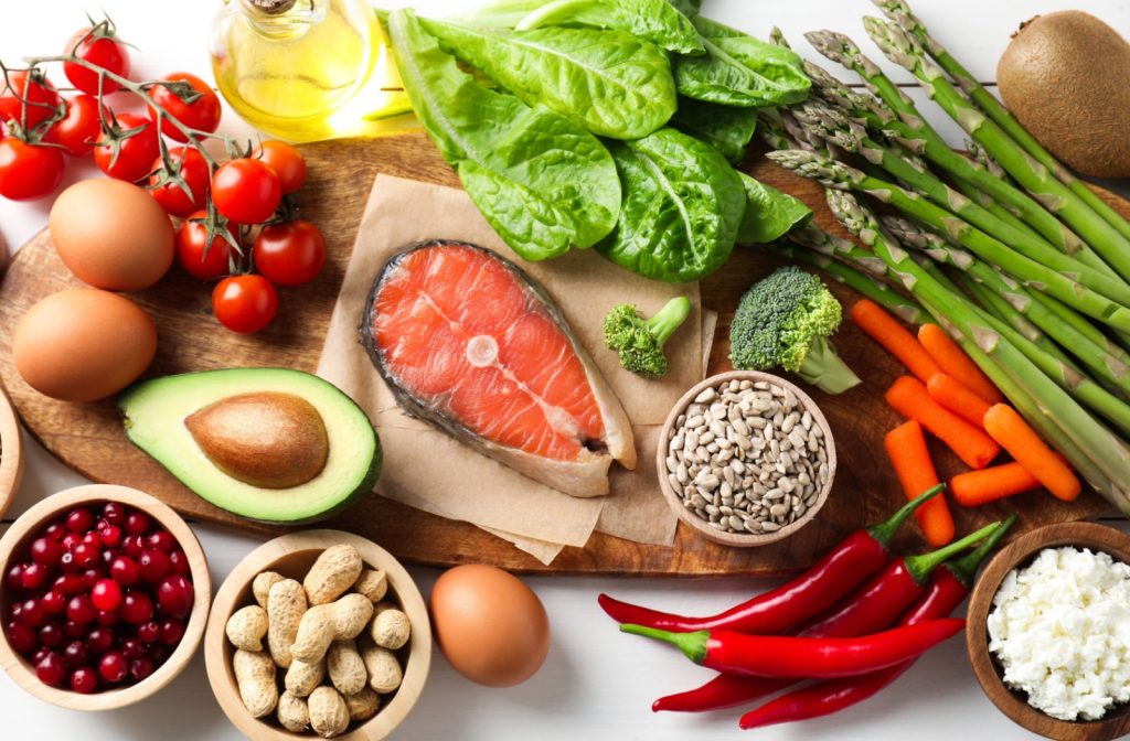 An image of a variety of healthy foods displayed on a table.